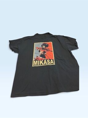 Mikasa Black Graphic Short Sleeve Tee with Red and Cream Print Sz XXL